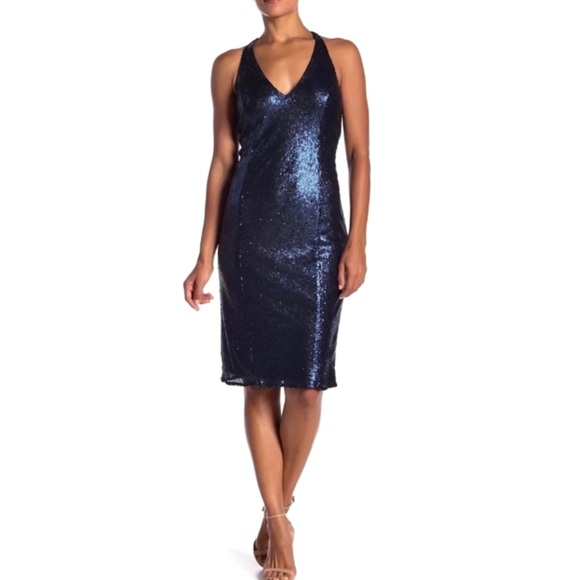 NEW JAY X JAYGODFREY BLUE SEQUIN V-NECK DRESS - Picture 7 of 7